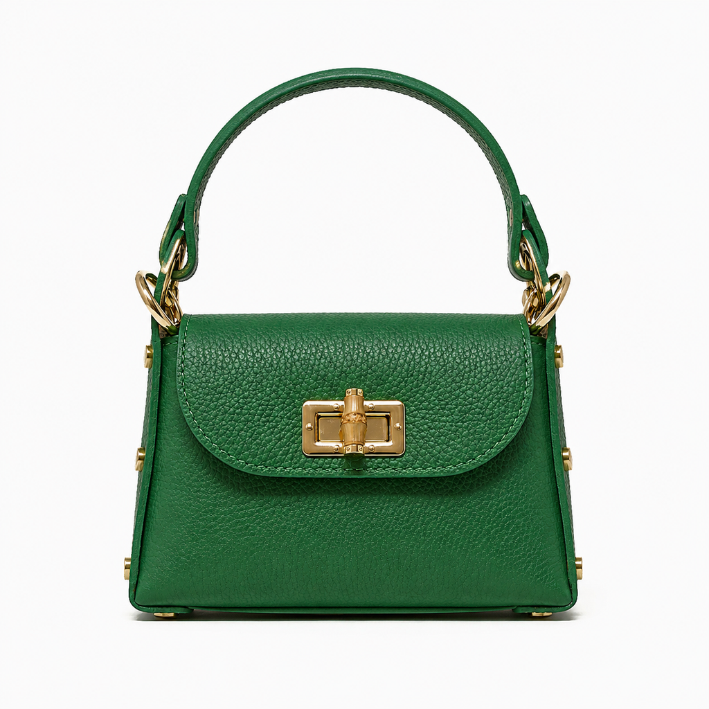 GF1075 GENUINE ITALIAN LEATHER  BAMBOO CLASP, CROSSBODY BAG