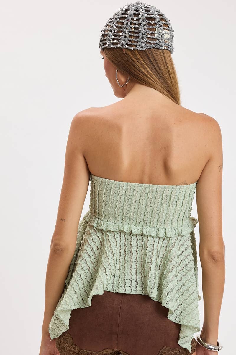 TEXTUERED WAFFLE-KNIT HIGH-LOW SMOCKED TUBE TOP