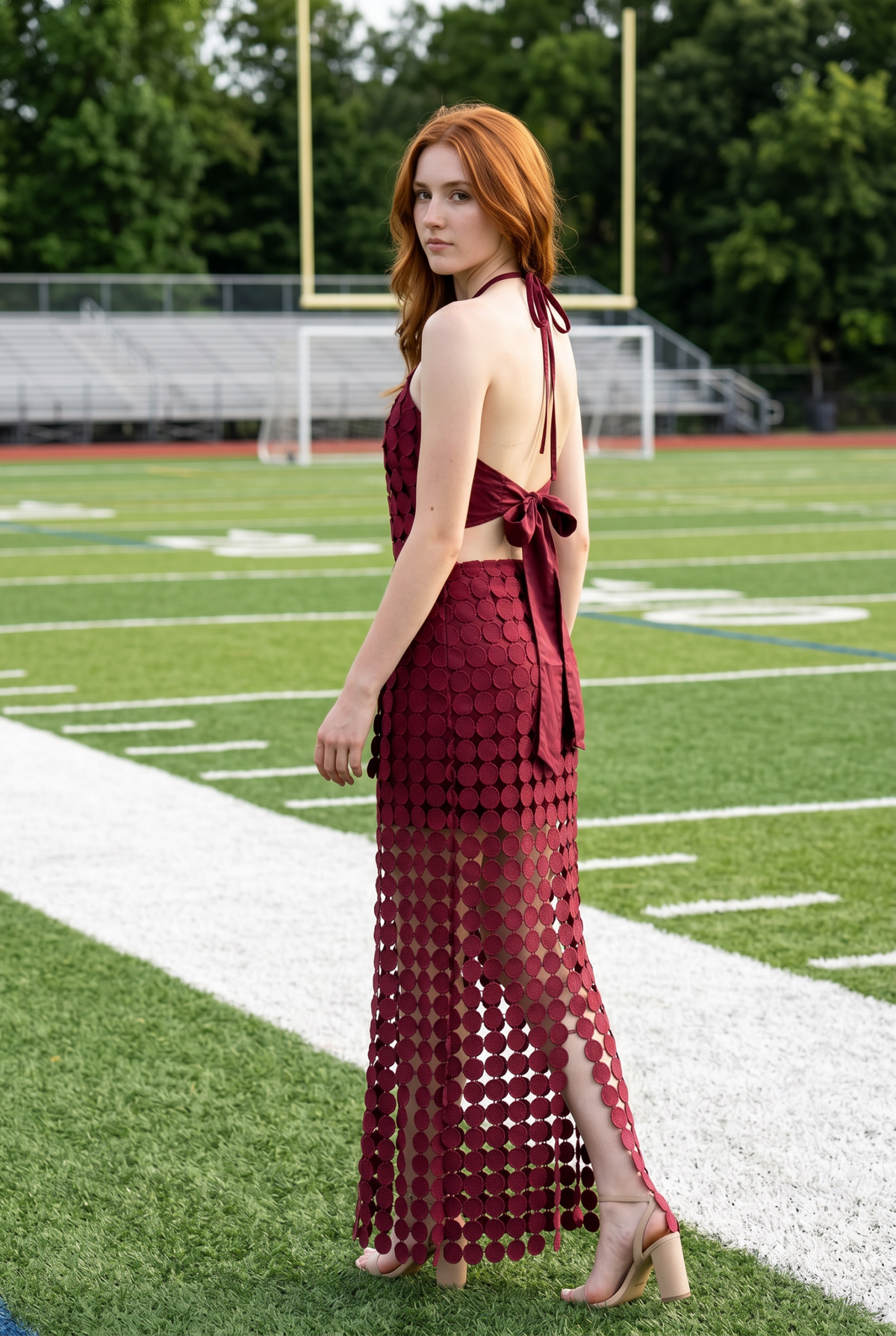 Dot Lace Halter Top & Sheer Maxi Skirt Set