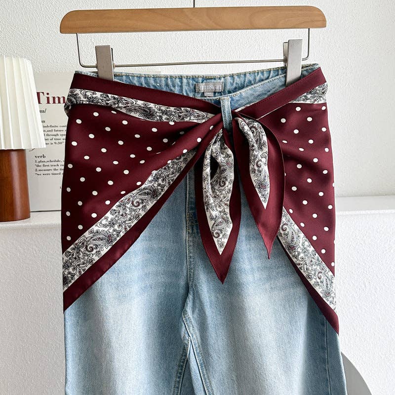 Minimalist Striped Cashew Waist Belt Silk Scarf