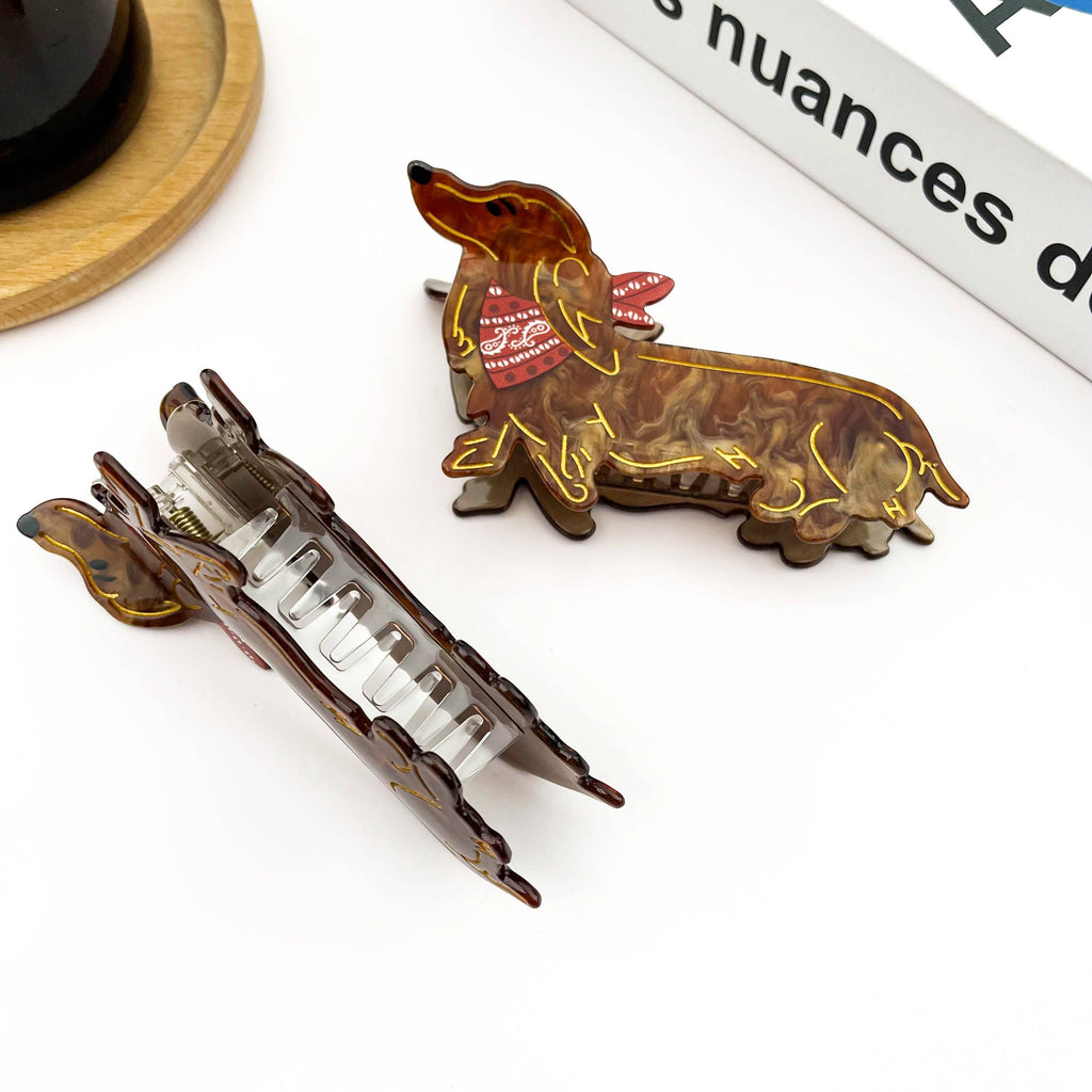 Cute Brown Dog Hair Claw Clip, Dachshund Hair Clip