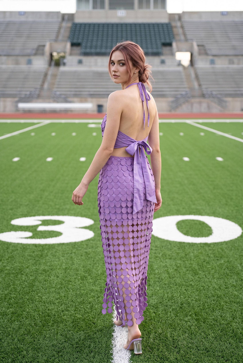 Dot Lace Halter Top & Sheer Maxi Skirt Set