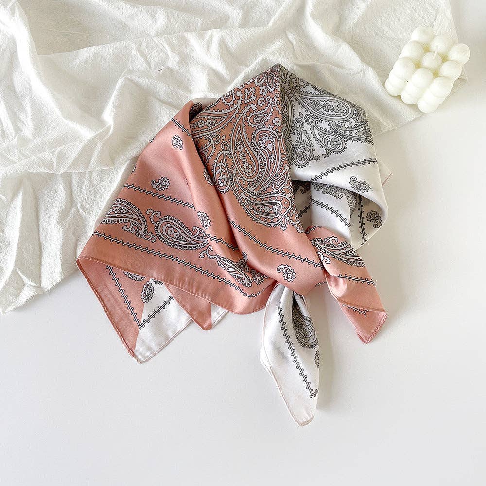 Simple Paisley Print Square Satin Scarf MK2BLW6W6NSI145: White