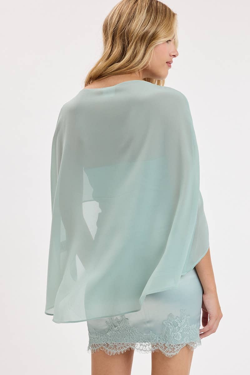 SEMI-SHEER CAPE OVERLAY LACE TUBE MINI DRESS