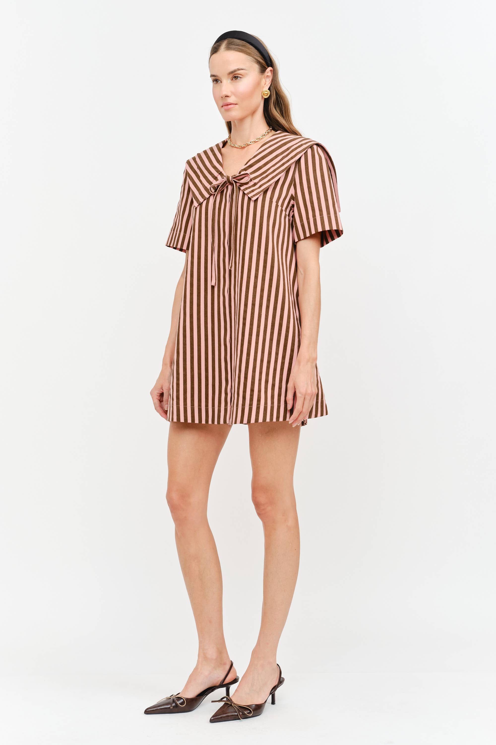 Freya Dress: Pale Pink Stripes