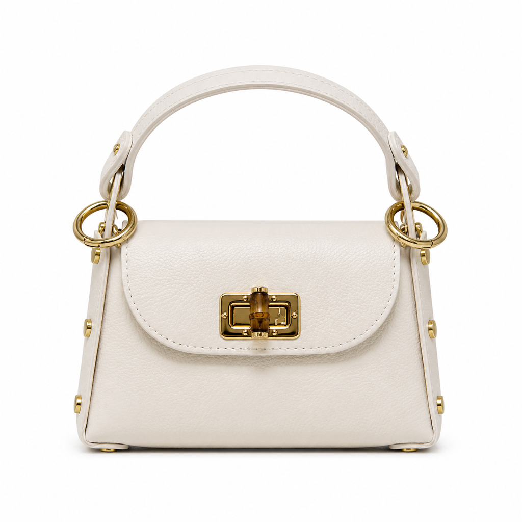 GF1075 GENUINE ITALIAN LEATHER  BAMBOO CLASP, CROSSBODY BAG
