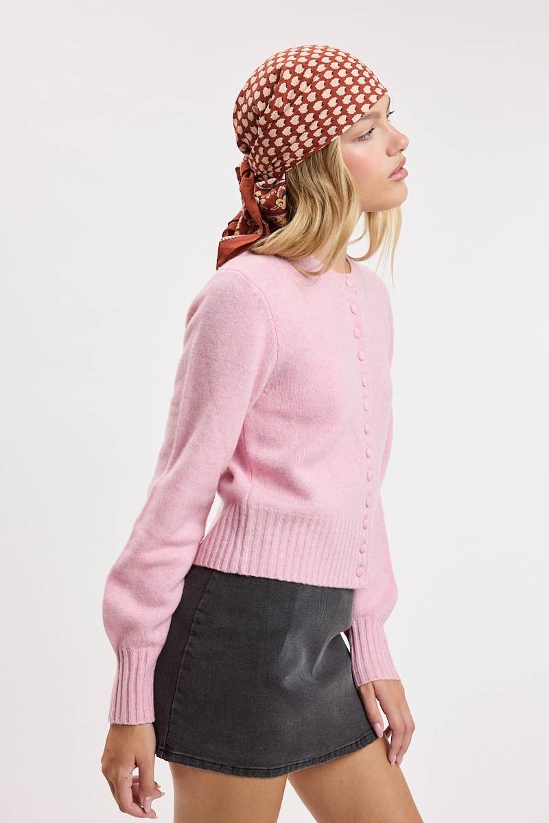 CREW NECK LONG SLEEVE FRONT BUTTONS KNIT SWEATER