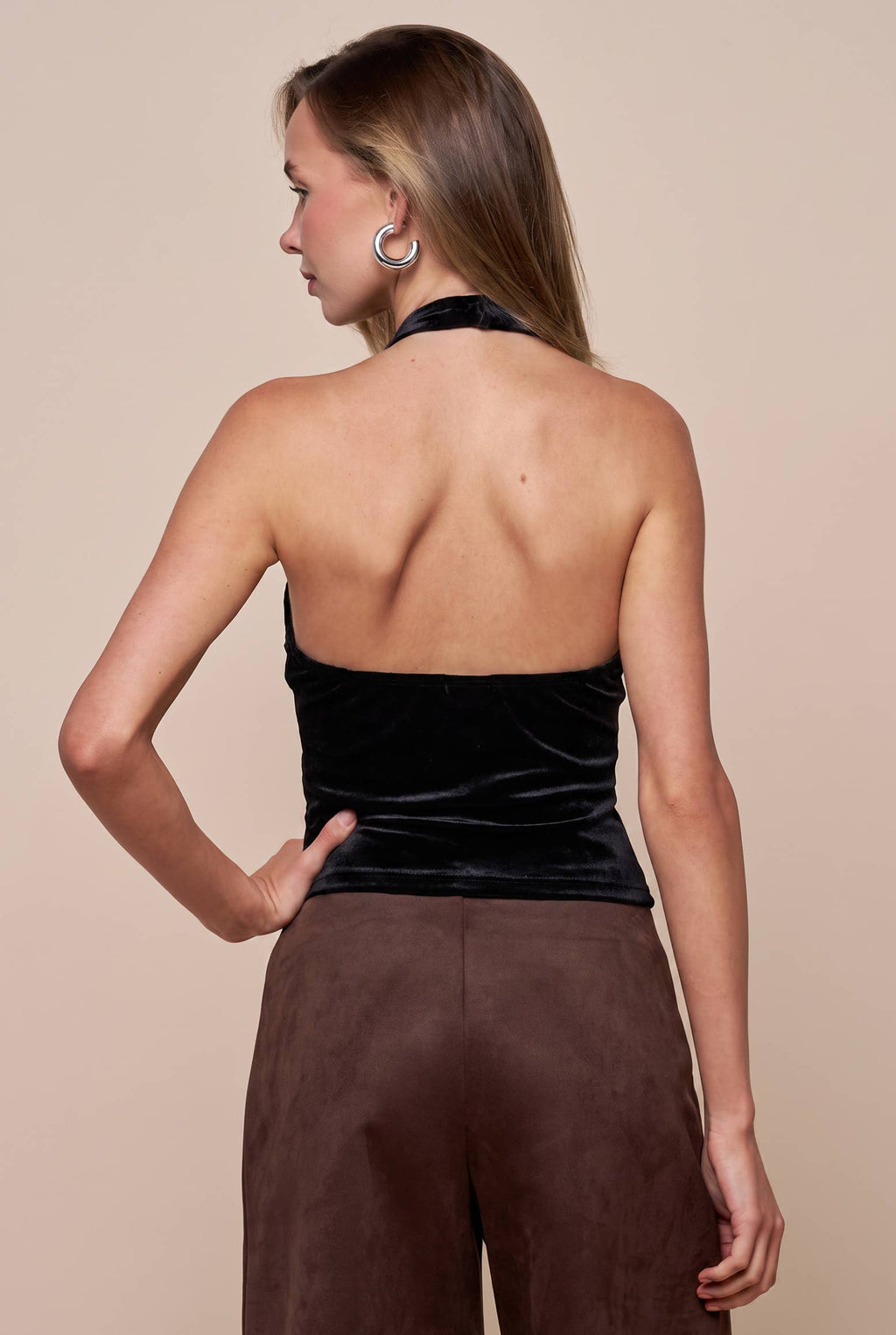 Velvet Leopard Jaquard Qipao Neckline Halter Top