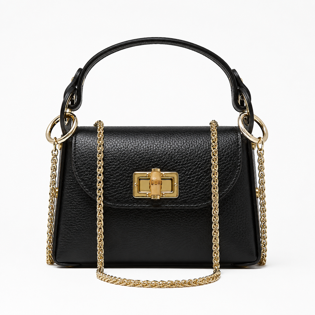 GF1075 GENUINE ITALIAN LEATHER  BAMBOO CLASP, CROSSBODY BAG