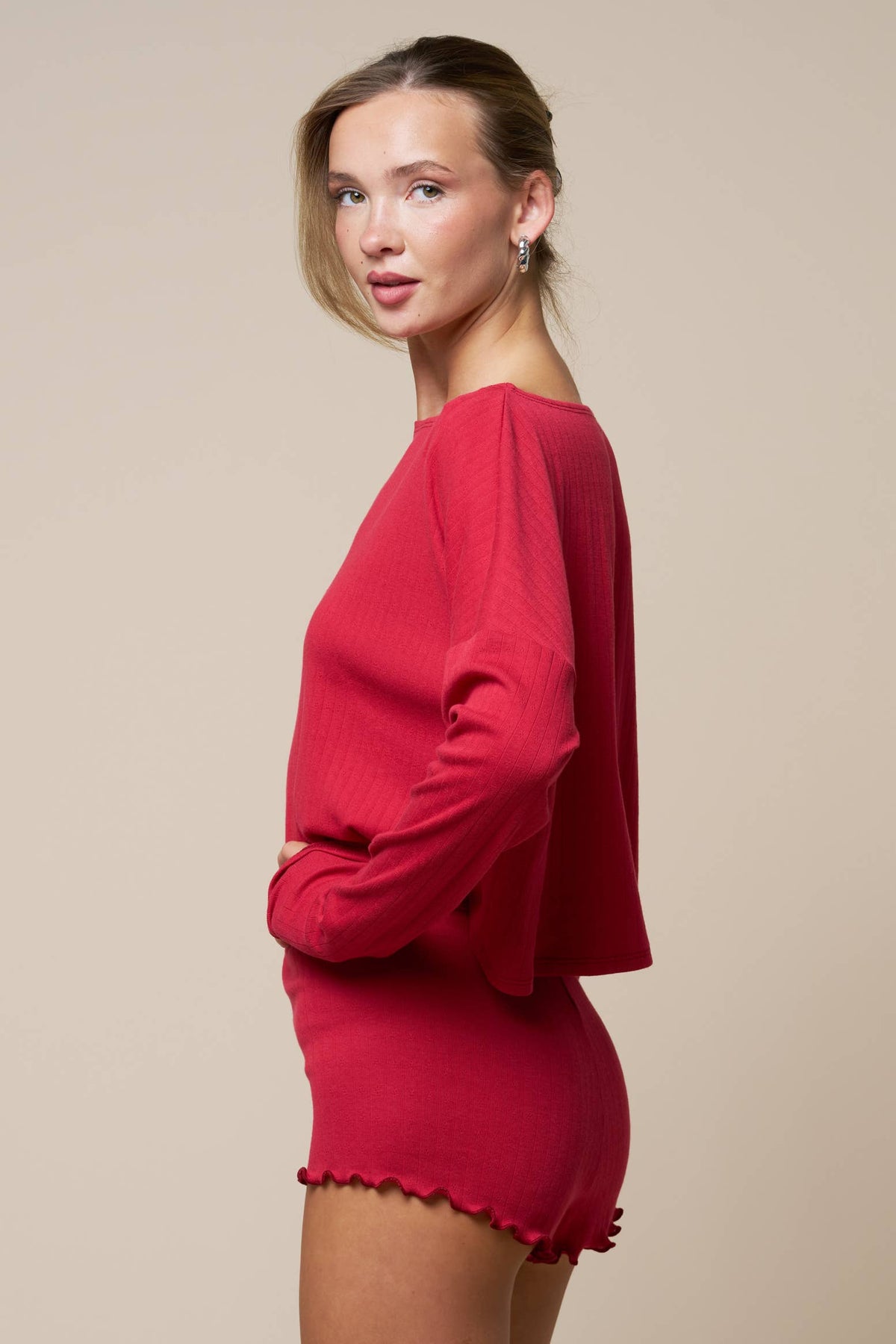 Long Sleeve Ribbed Lounge Short Set