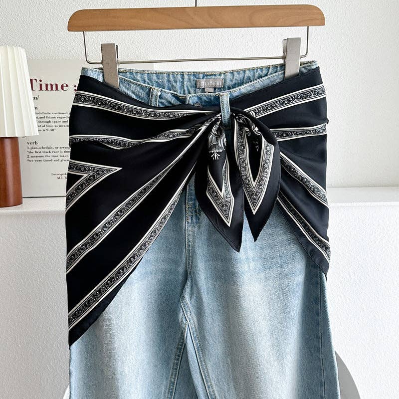 Minimalist Striped Cashew Waist Belt Silk Scarf