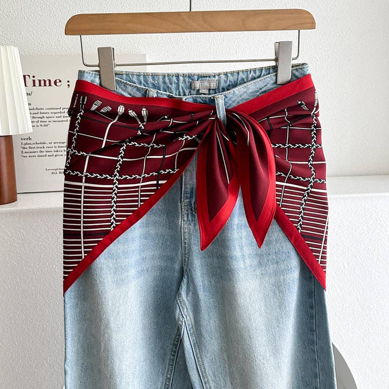 Minimalist Striped Cashew Waist Belt Silk Scarf