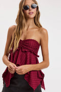 TEXTUERED WAFFLE-KNIT HIGH-LOW SMOCKED TUBE TOP