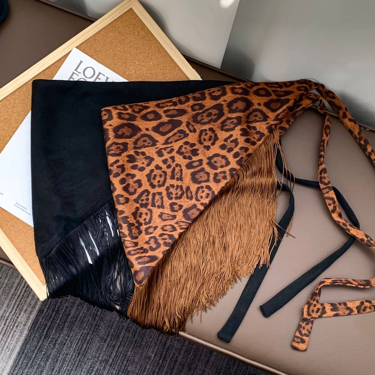 Retro Leopard Print Tassel Triangle Belt Hip Scarf MK2BLW6W1SL03