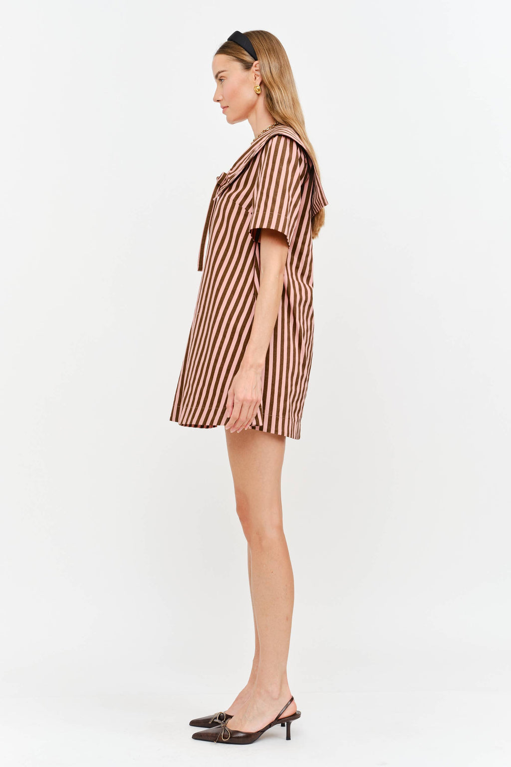 Freya Dress: Pale Pink Stripes