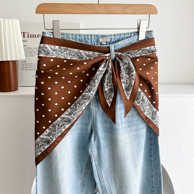 Minimalist Striped Cashew Waist Belt Silk Scarf