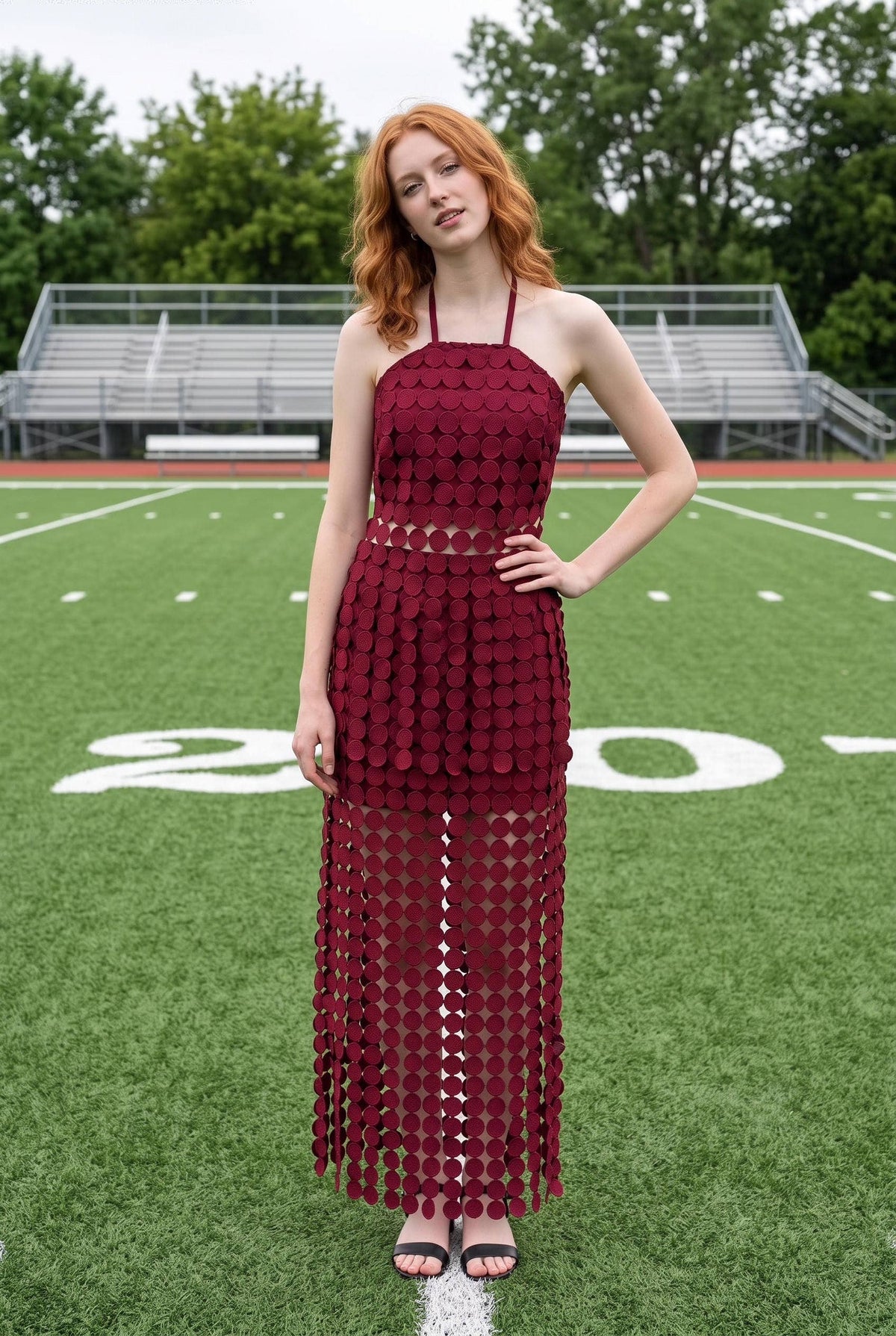 Dot Lace Halter Top & Sheer Maxi Skirt Set