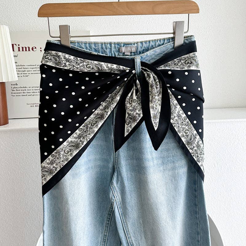 Minimalist Striped Cashew Waist Belt Silk Scarf