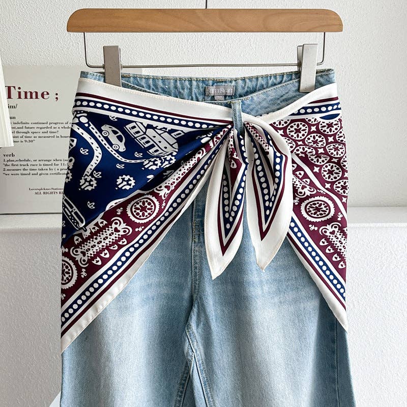 Minimalist Striped Cashew Waist Belt Silk Scarf