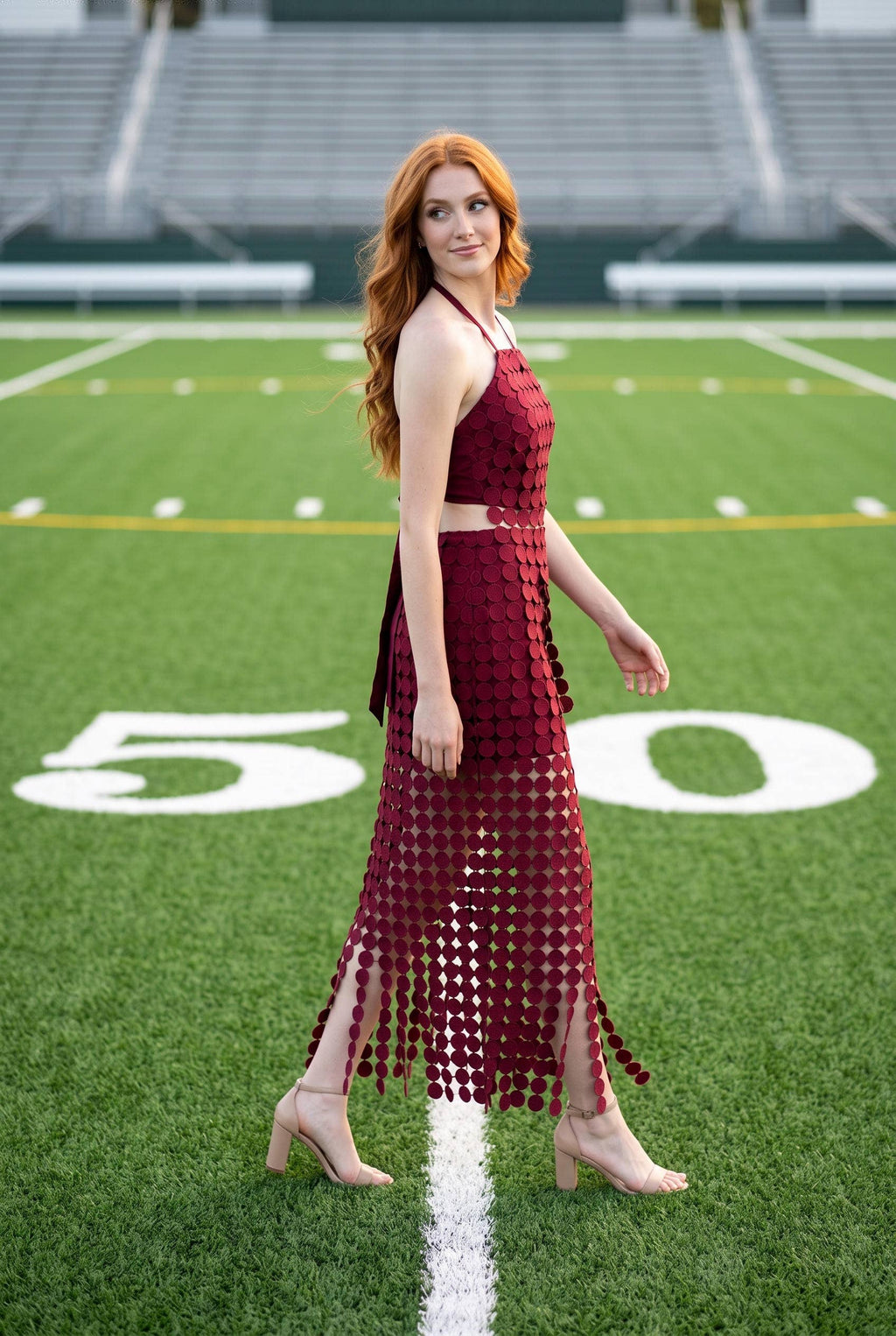 Dot Lace Halter Top & Sheer Maxi Skirt Set