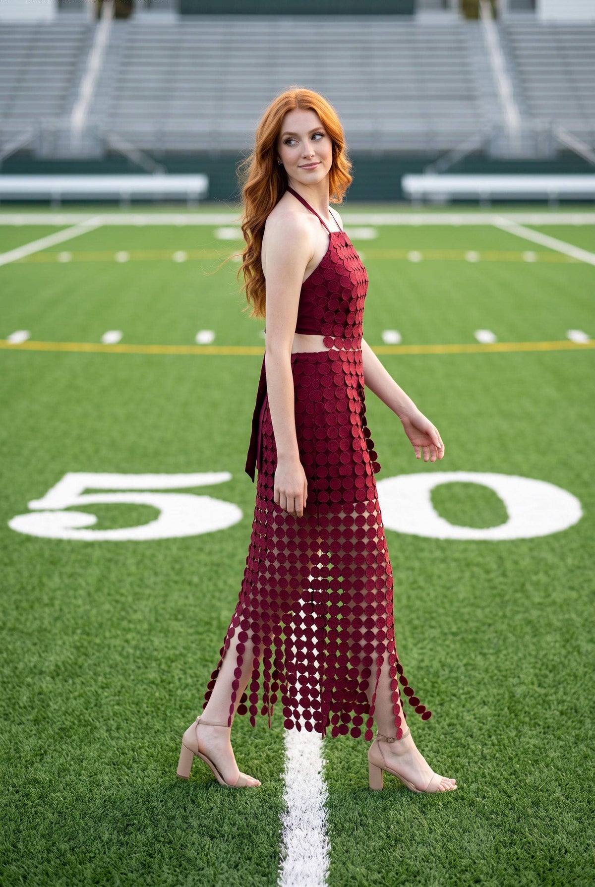 Dot Lace Halter Top & Sheer Maxi Skirt Set