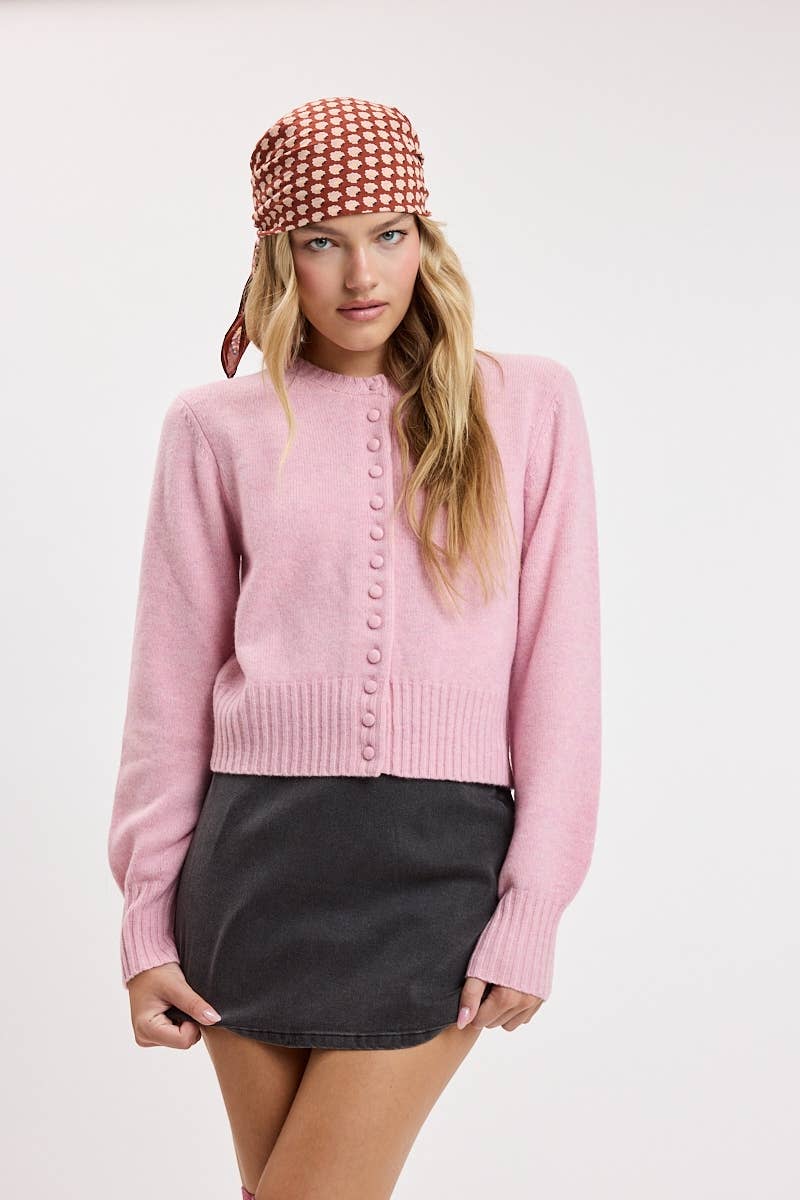 CREW NECK LONG SLEEVE FRONT BUTTONS KNIT SWEATER