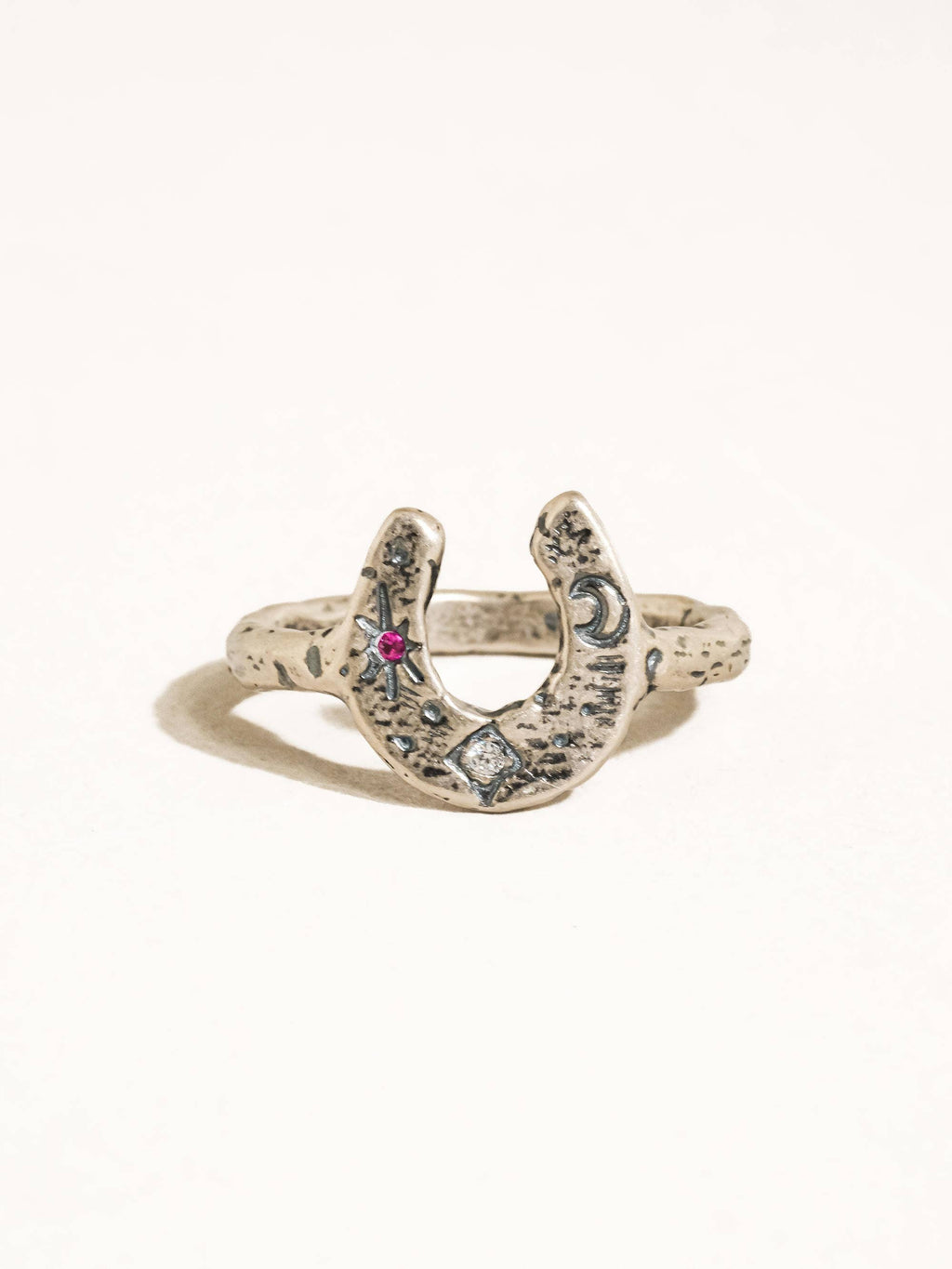 Sparrow Vintage Silver Celestial Horseshoe Ring