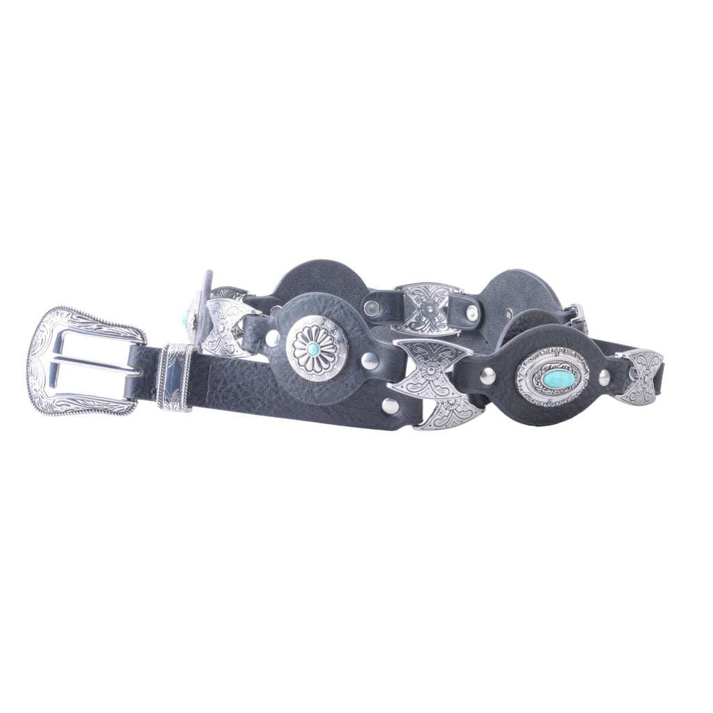 Silver Concho Leather Belt with Western Buckle
