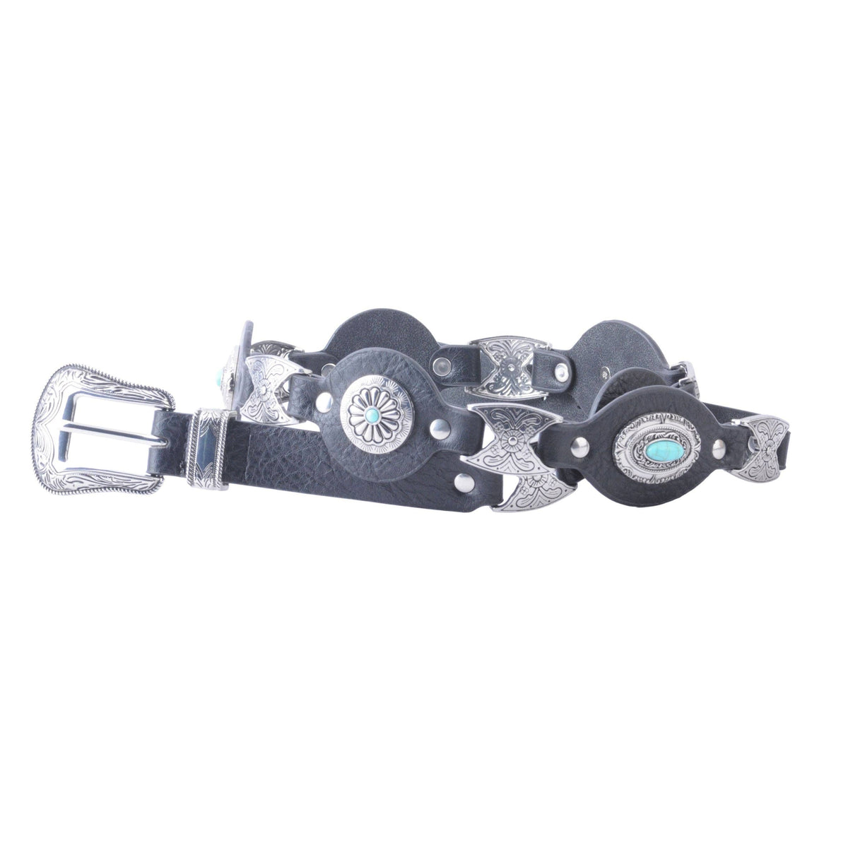 Silver Concho Leather Belt with Western Buckle