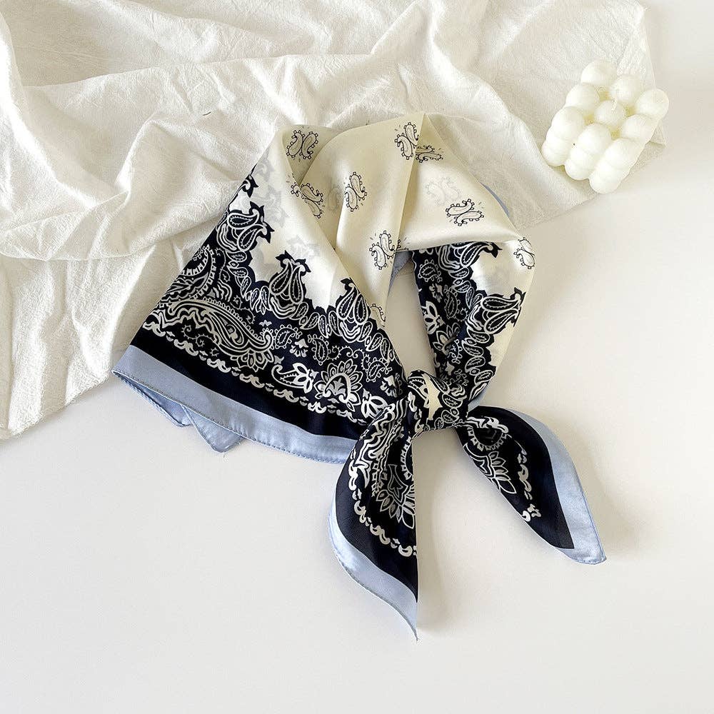 Simple Paisley Print Square Satin Scarf MK2BLW6W6NSI145: White