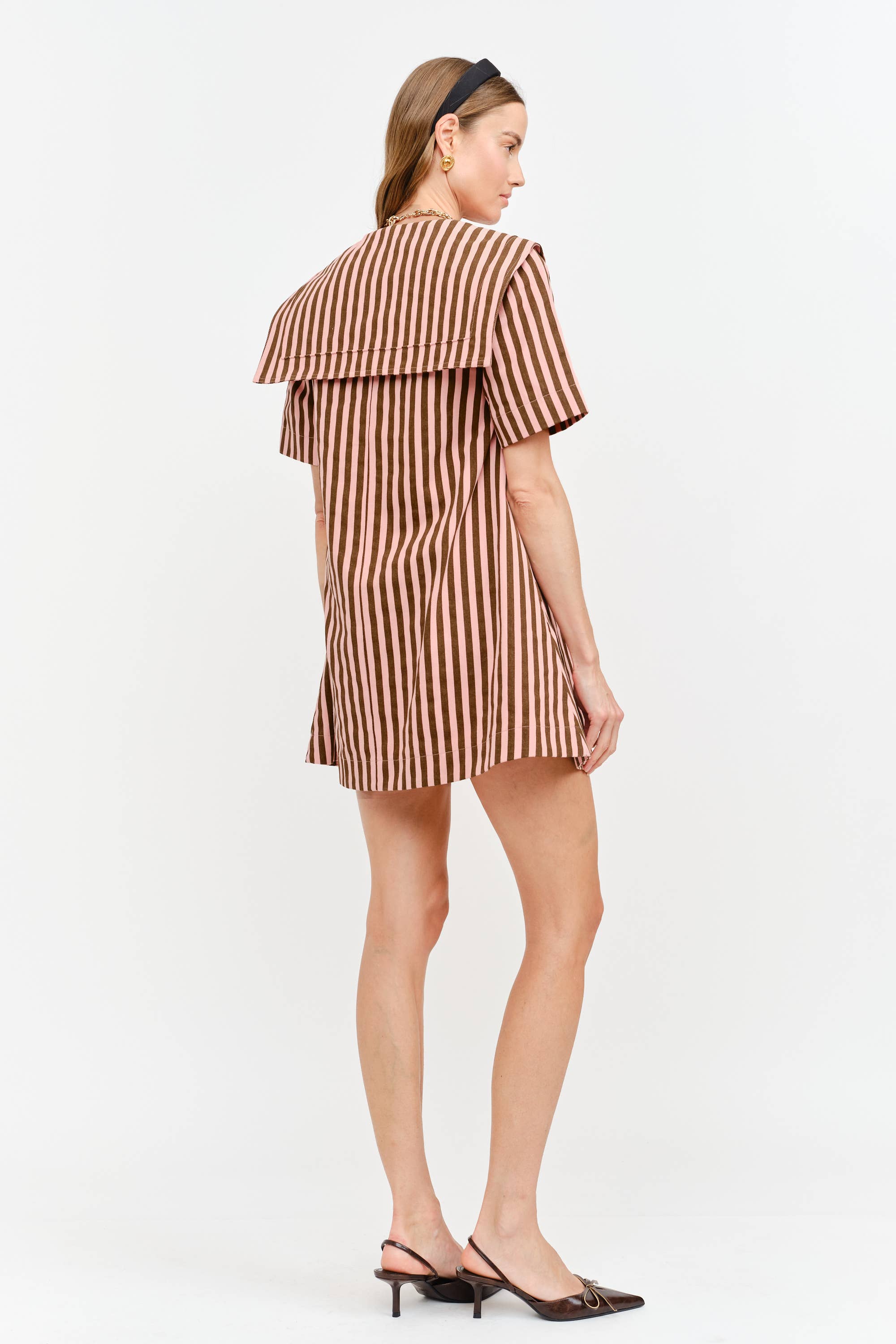 Freya Dress: Pale Pink Stripes