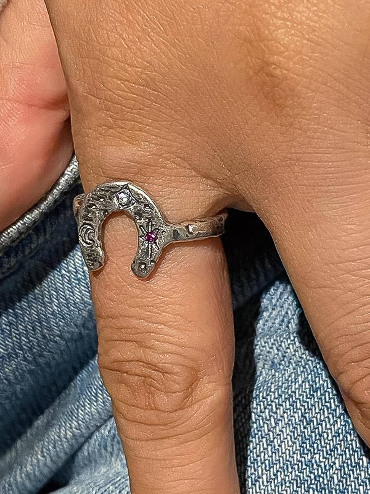 Sparrow Vintage Silver Celestial Horseshoe Ring