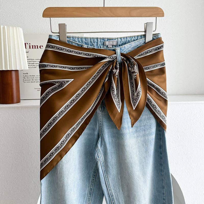 Minimalist Striped Cashew Waist Belt Silk Scarf