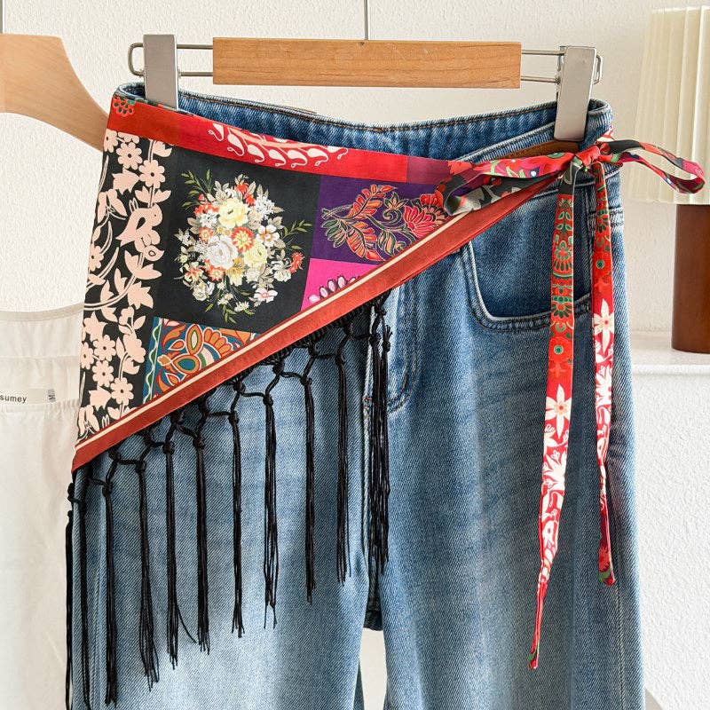 Color Block Cashew Print Tassel Hip Cover 6W6NSI201
