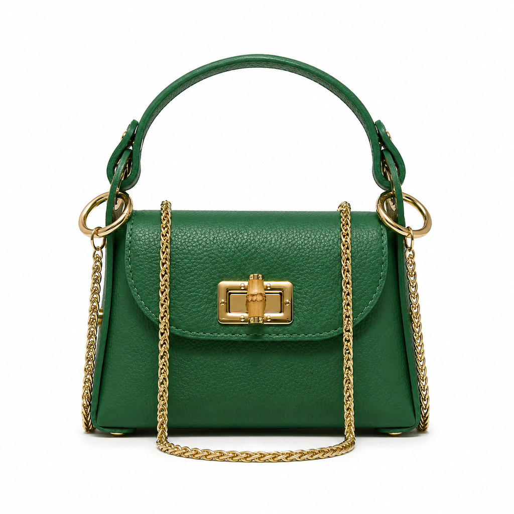 GF1075 GENUINE ITALIAN LEATHER  BAMBOO CLASP, CROSSBODY BAG