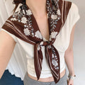 Retro Floral Print Waist Belt Silk Scarf MK2BLW6W6NSI45: Coffee