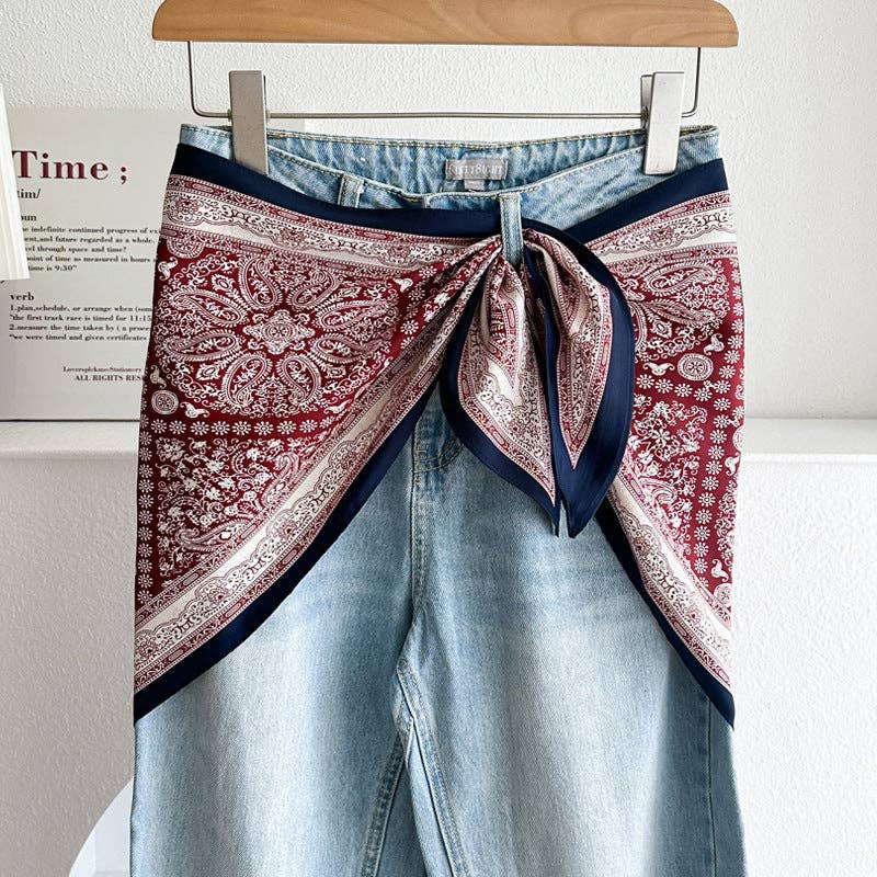 Minimalist Striped Cashew Waist Belt Silk Scarf