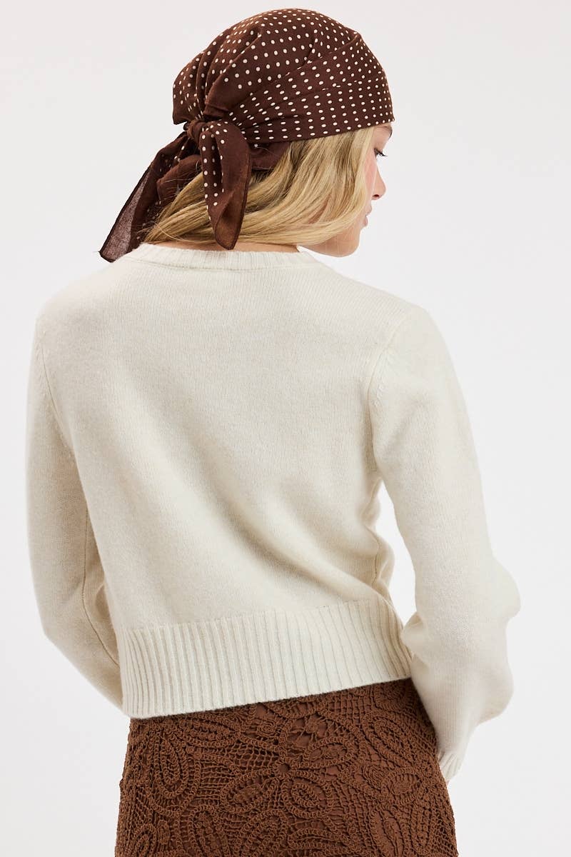 CREW NECK LONG SLEEVE FRONT BUTTONS KNIT SWEATER