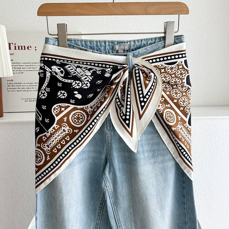 Minimalist Striped Cashew Waist Belt Silk Scarf