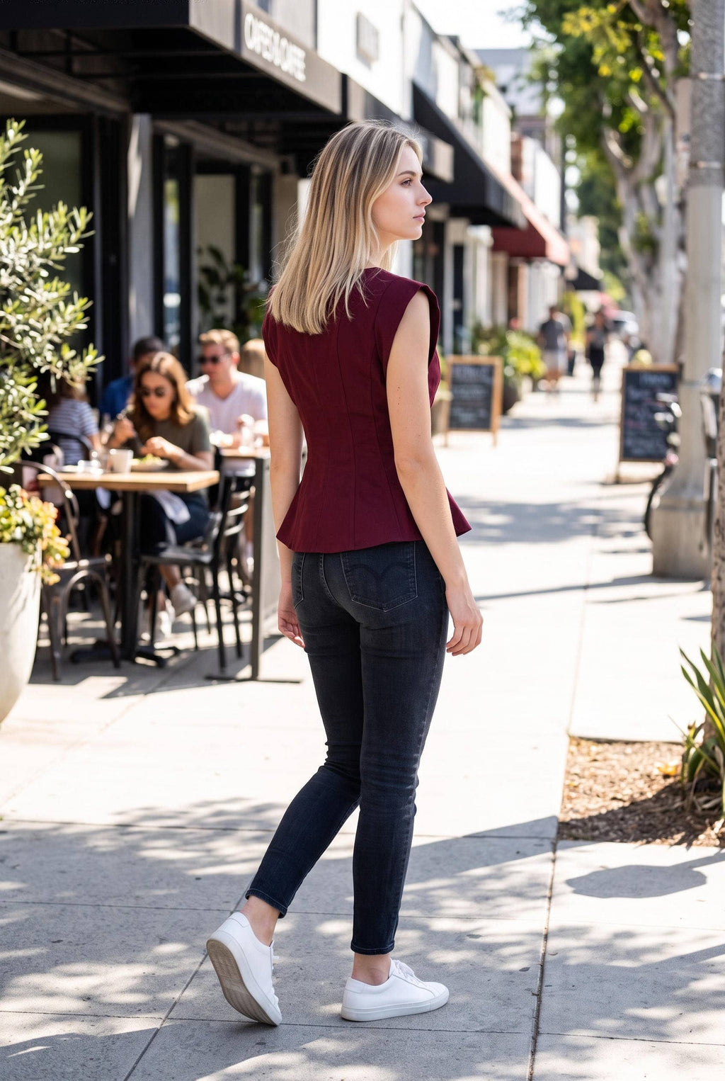 Stretch Cap Sleeve Peplum Top