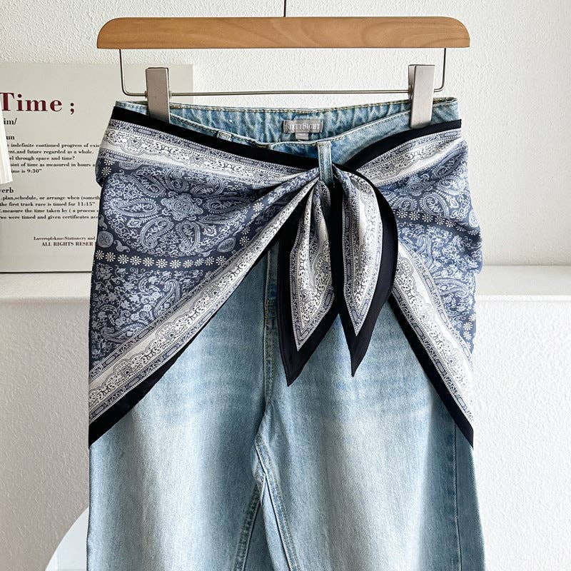 Minimalist Striped Cashew Waist Belt Silk Scarf