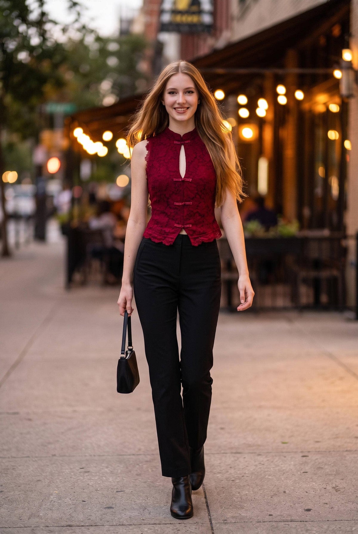 Lace Cheongsam-Inspired Sleeveless Top