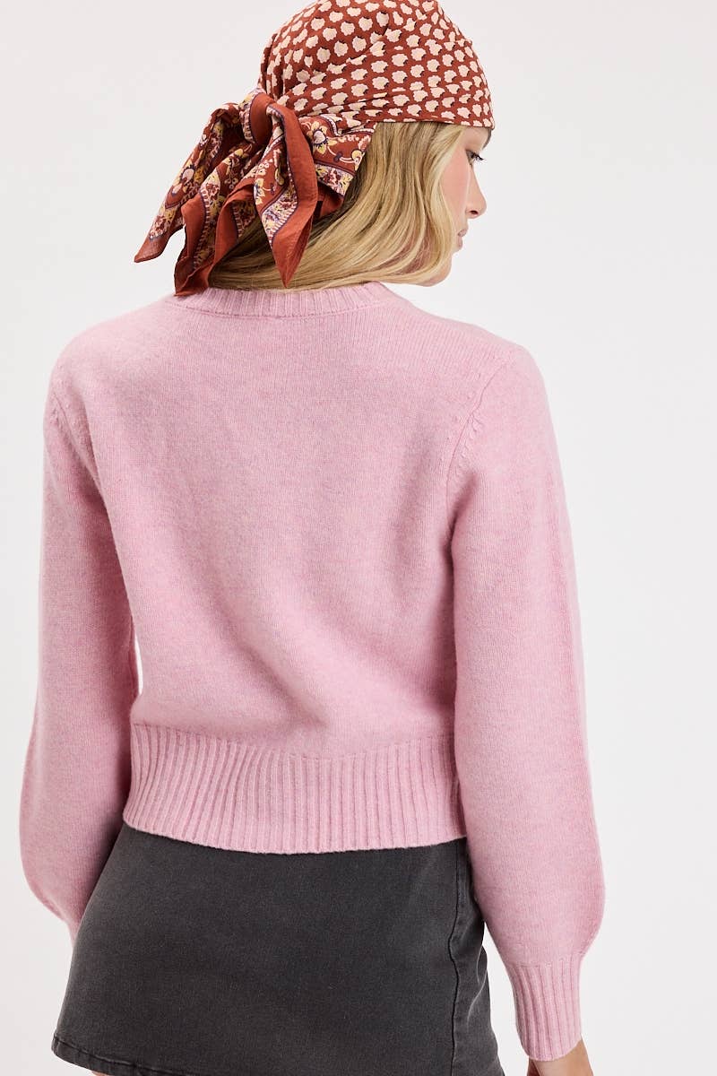 CREW NECK LONG SLEEVE FRONT BUTTONS KNIT SWEATER