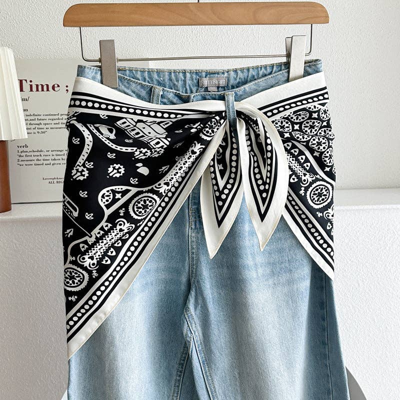 Minimalist Striped Cashew Waist Belt Silk Scarf