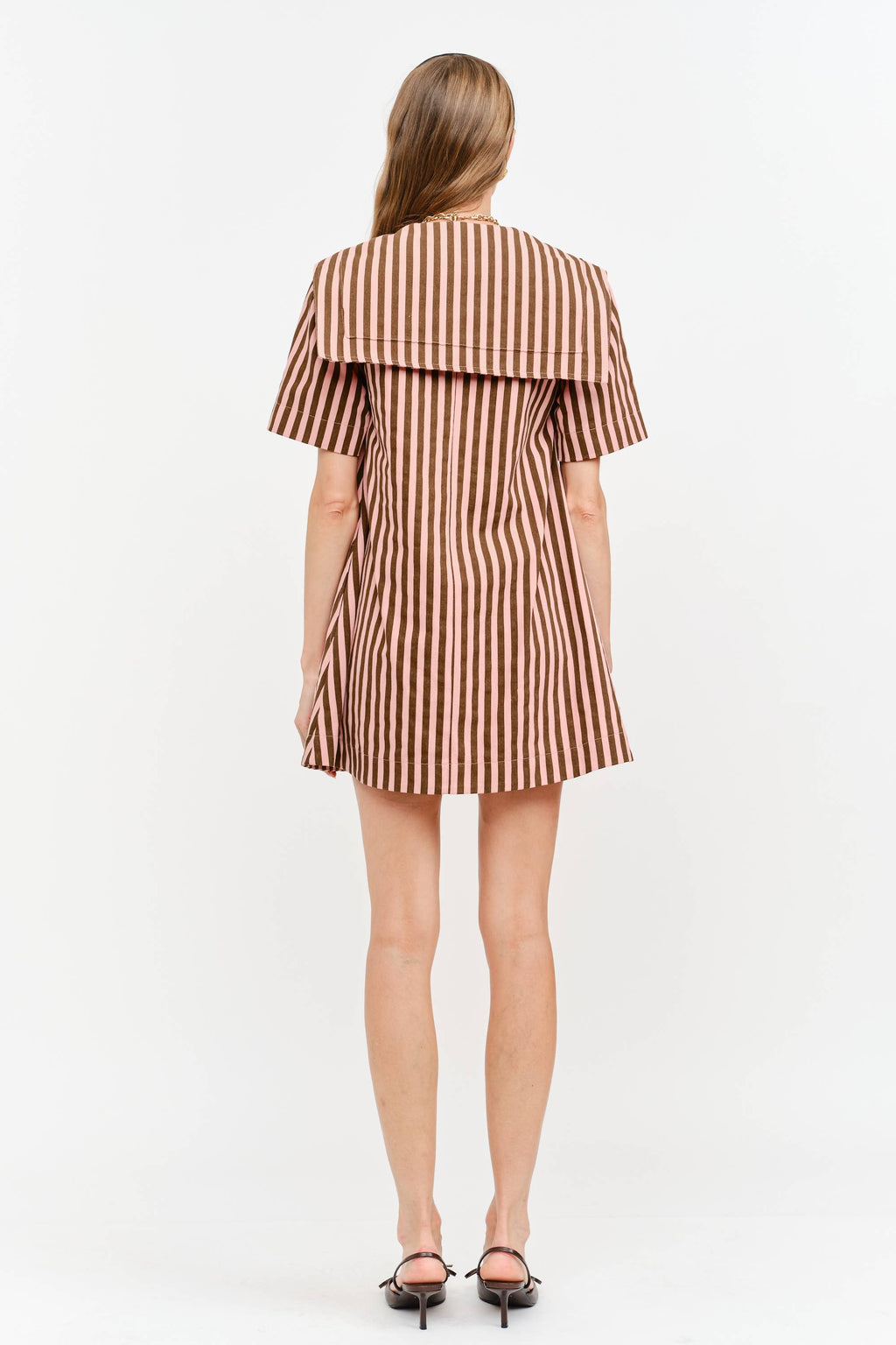 Freya Dress: Pale Pink Stripes