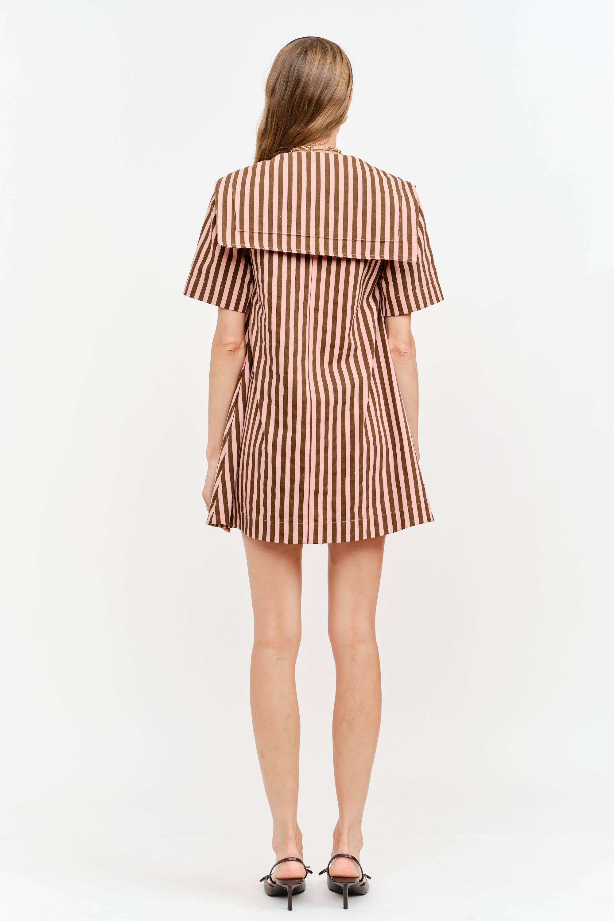 Freya Dress: Pale Pink Stripes