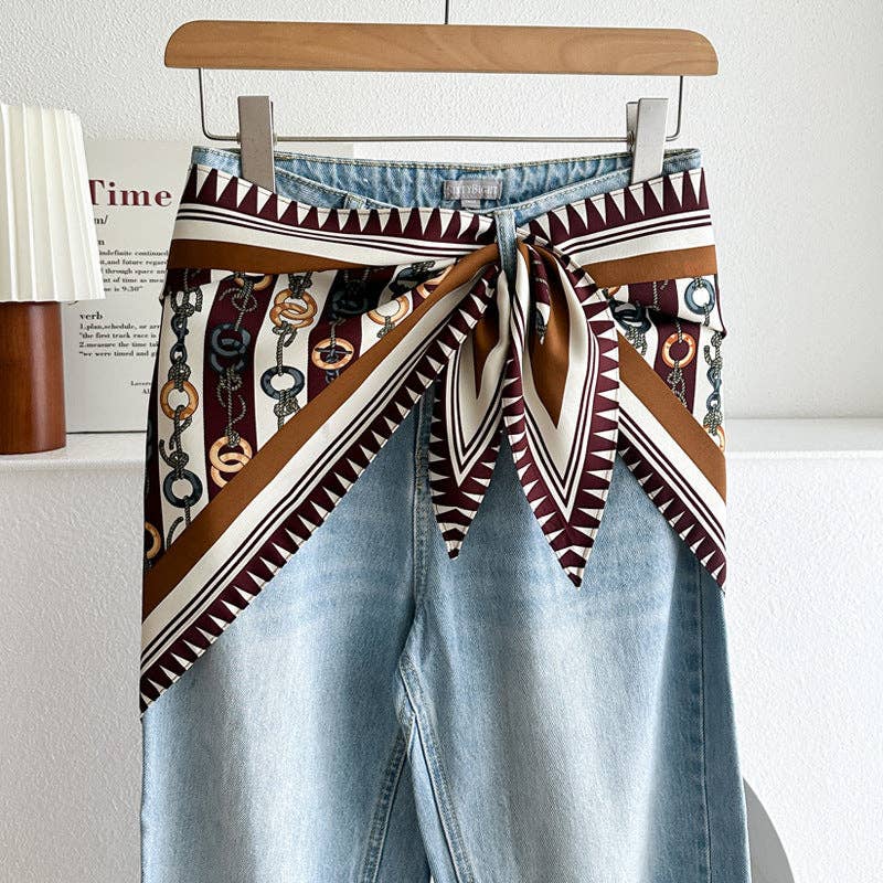 Minimalist Striped Cashew Waist Belt Silk Scarf