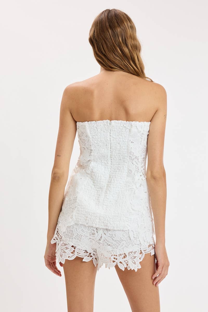 FLORAL EMBROIDERED CURVY WAIST TUBE TOP & SHORTS