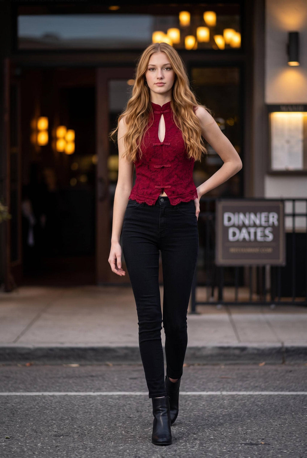 Lace Cheongsam-Inspired Sleeveless Top