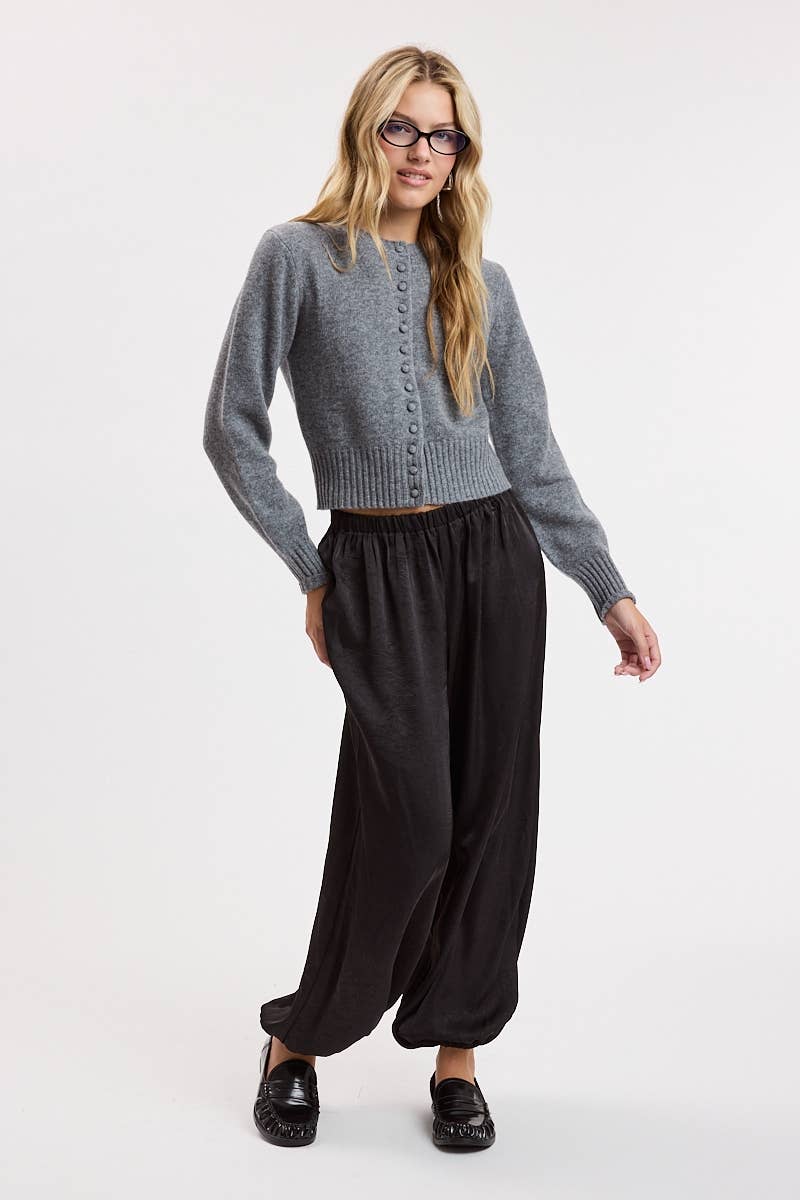 CREW NECK LONG SLEEVE FRONT BUTTONS KNIT SWEATER